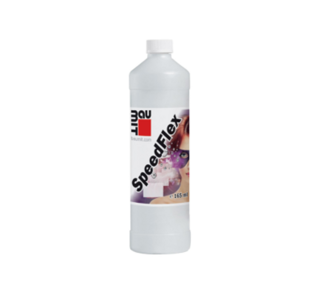 Das Baumit-Speed-Produkt SpeedFlex, eine Plastikflasche mit weißem Deckel, freigestellt vor weißem Hintergrund.