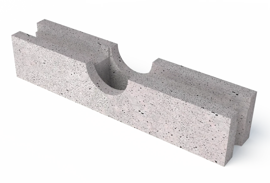 Ein längliches Betonelement mit Aussparung in der Mitte, in das Blumen gepflanzt werden könnten.