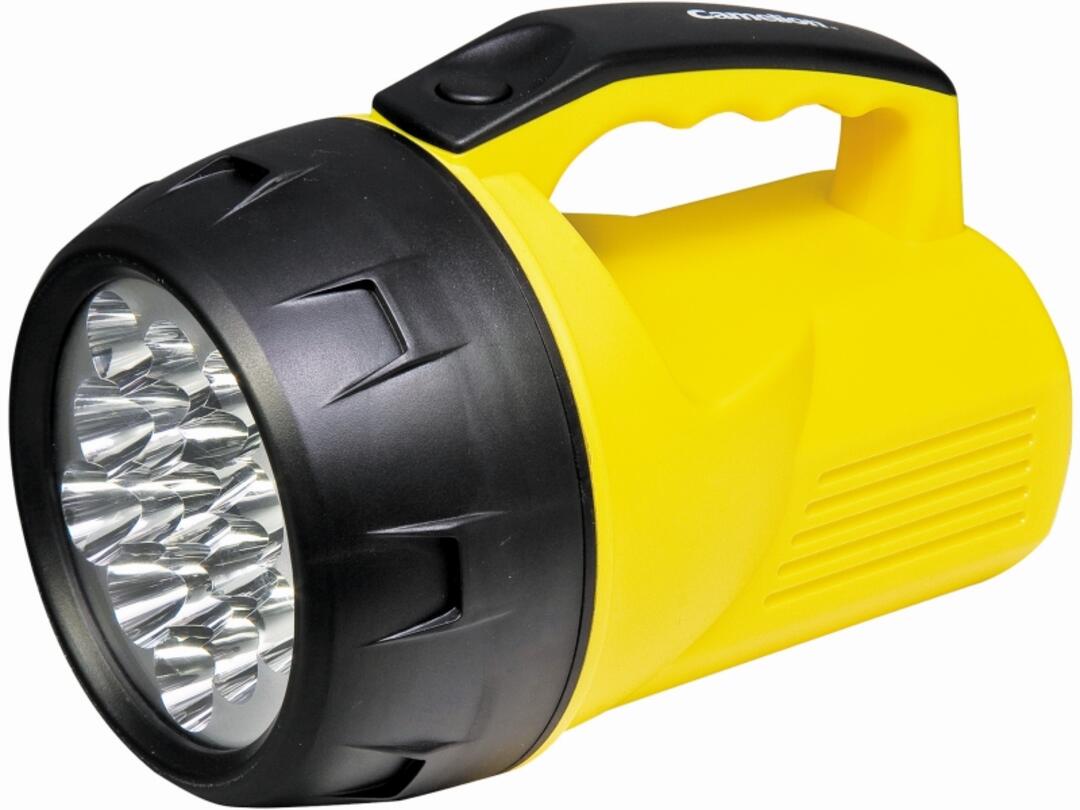 Ein LED-Handscheinwerfer zur Baustellenbeleuchtung von HaWe, freigestellt vor weißem Hintergrund. Wenden Sie sich bei Fragen bitte an Ihren persönlichen Ansprechpartner von JACOB CEMENT.