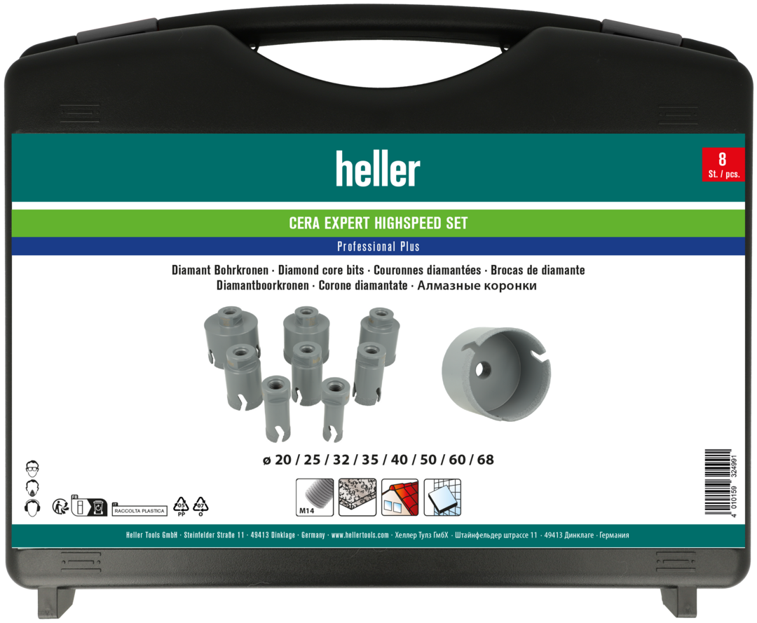 Freigestelltes Heller-Produkt, das geschlossene Cera Expert Highspeed Case, auf dem außen die 8 Teile abgebildet sind.