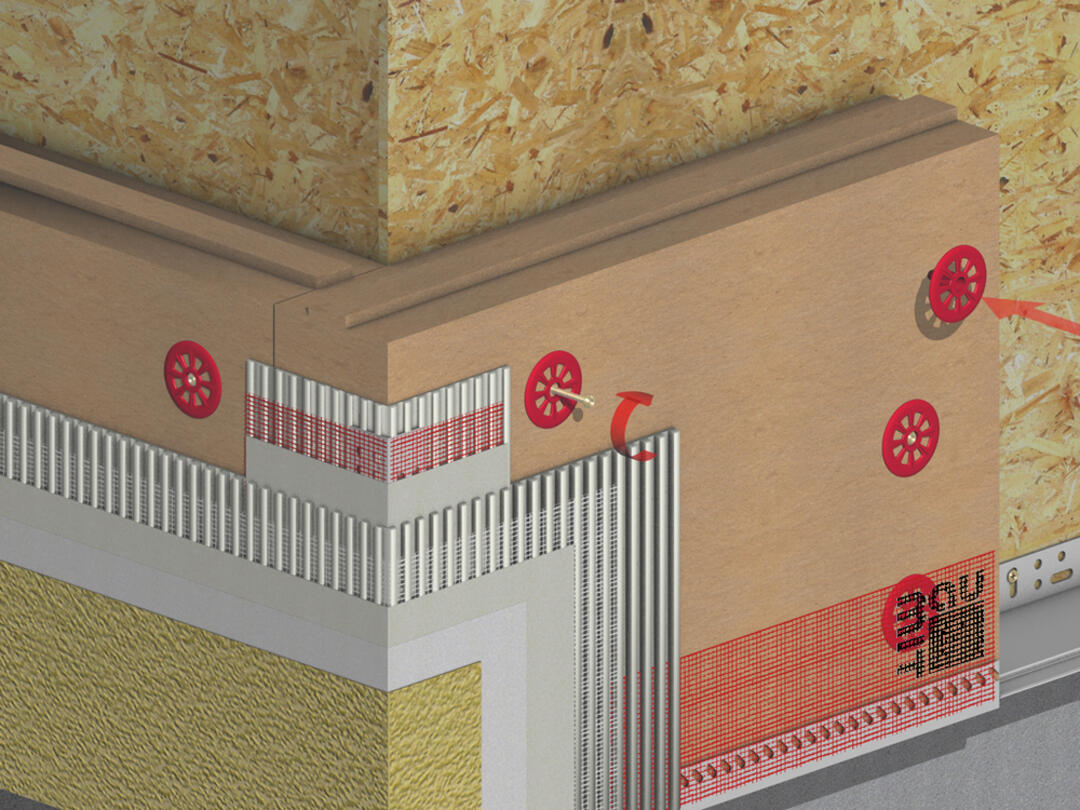 Querschnitt einer Baumit-Dämmfassade mit einer Öko-Fassade.