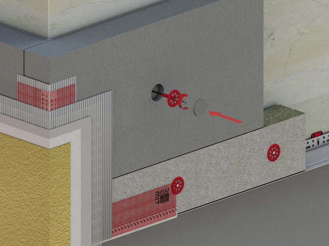 Querschnitt einer Baumit-Dämmfassade mit expandiertem Polystyrol (EPS).