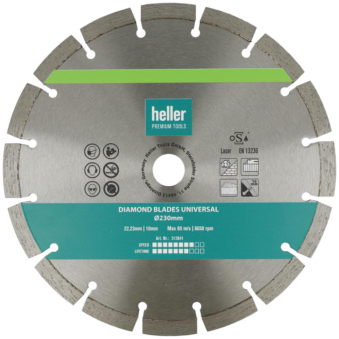 Freigestelltes Heller-Produkt, die Diamantscheibe Diamond Blades Universal in den Corporate Colours des Herstellers.